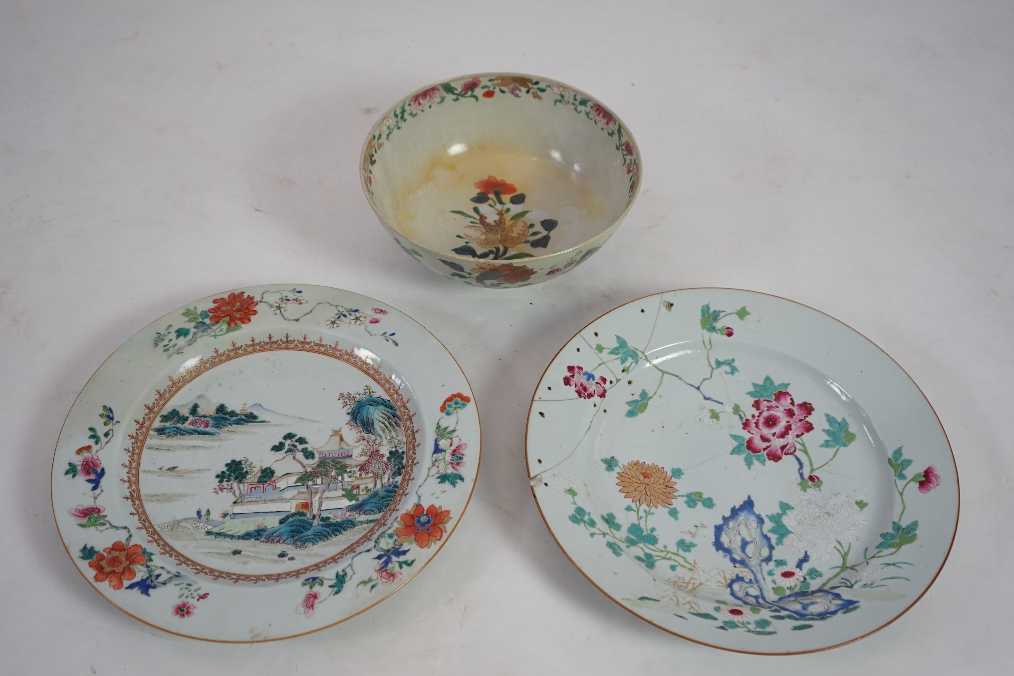 A Chinese famille rose ‘landscape’ dish, Qianlong